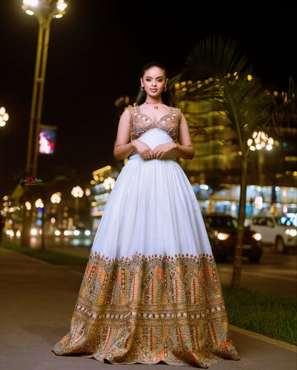 Effortlessly Elegant Dazzling Gold Habesha Kemis Stunning Ethiopian Attire