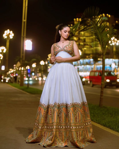 Effortlessly Elegant Dazzling Gold Habesha Kemis Stunning Ethiopian Attire