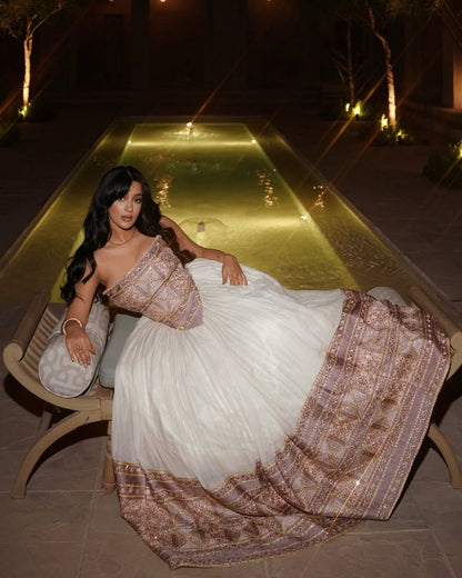 Soft Elegance in Every Thread: Lavender Habesha Kemis with Flattering V-Waist