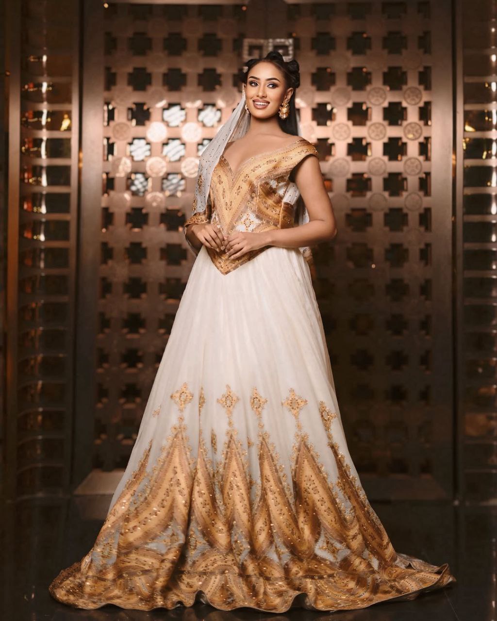Golden Habesha Wedding Dress with Veil : Perfect for Your Special Day