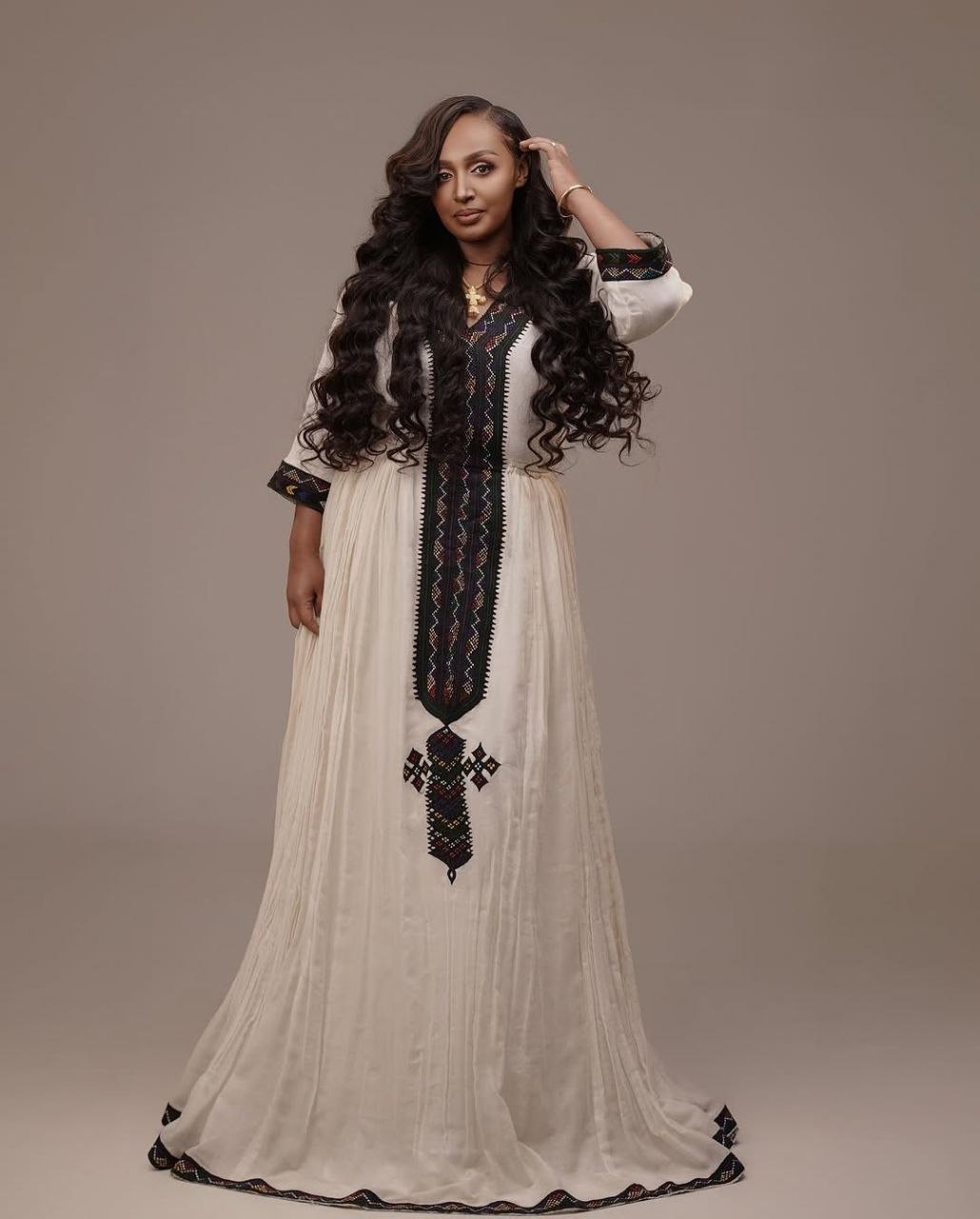 Elegant Black Patterned Habesha Dress with Timeless Traditional Beauty