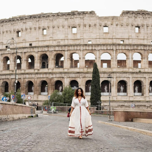 Elegant Habesha Dress with Vibrant Red Menen Design Traditional Ethiopian Dress for Celebrations
