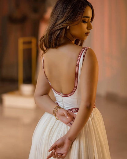 Chic Minimalist Habesha Dress with Elegant Red Border for Stylish Events