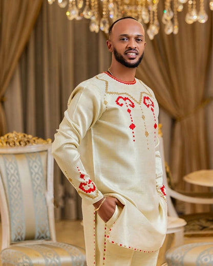 Stylish Habesha Attire for Men with Elegant Red Accents For Special Occasions