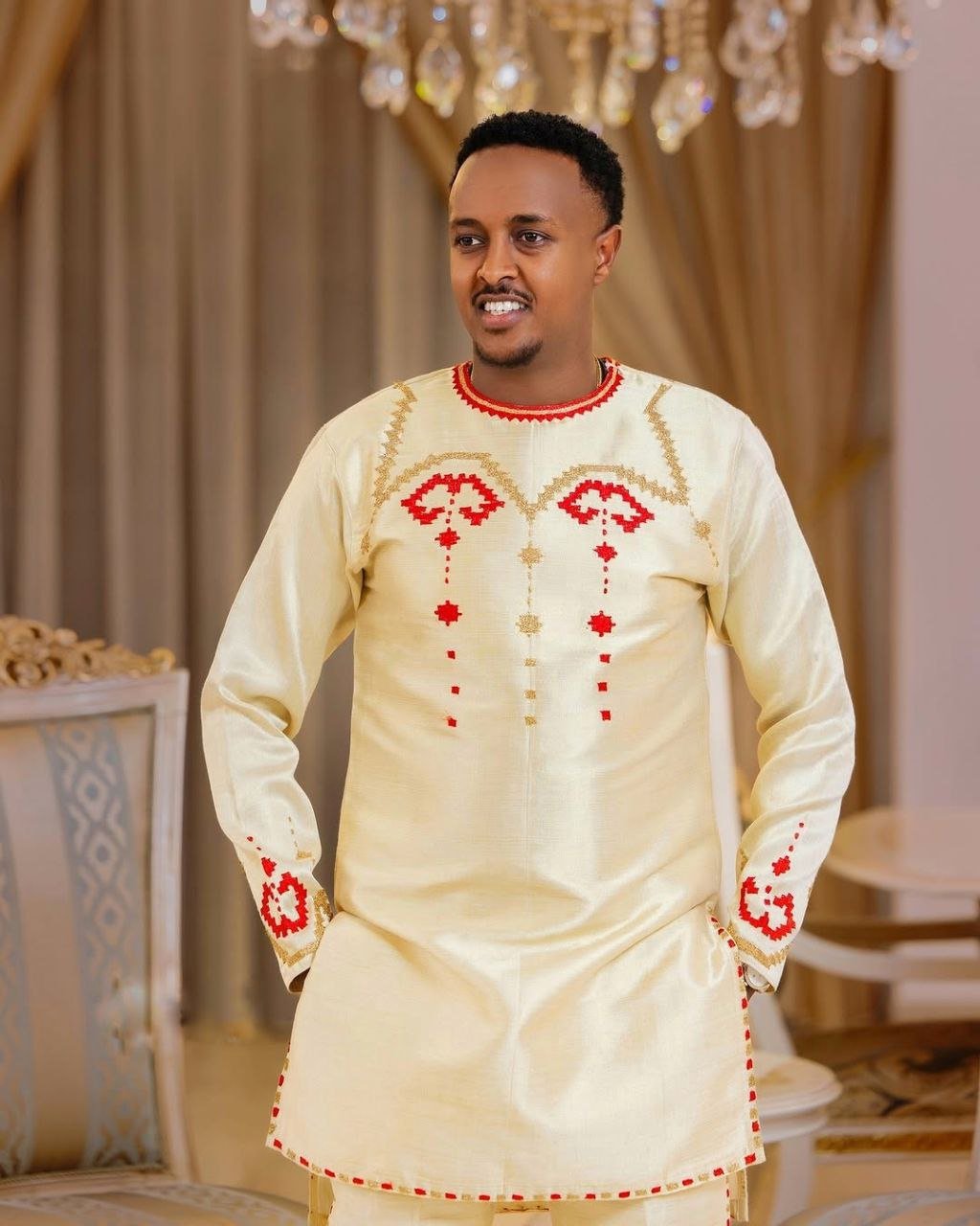 Stylish Habesha Attire for Men with Elegant Red Accents For Special Occasions