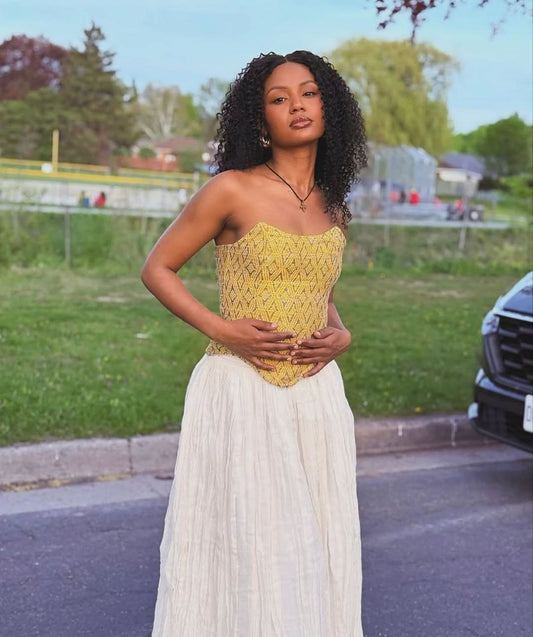 Chic Habesha Kemis with Vibrant Gold Bodice - Ethiopian Traditional Clothing - Eritrean Dress
