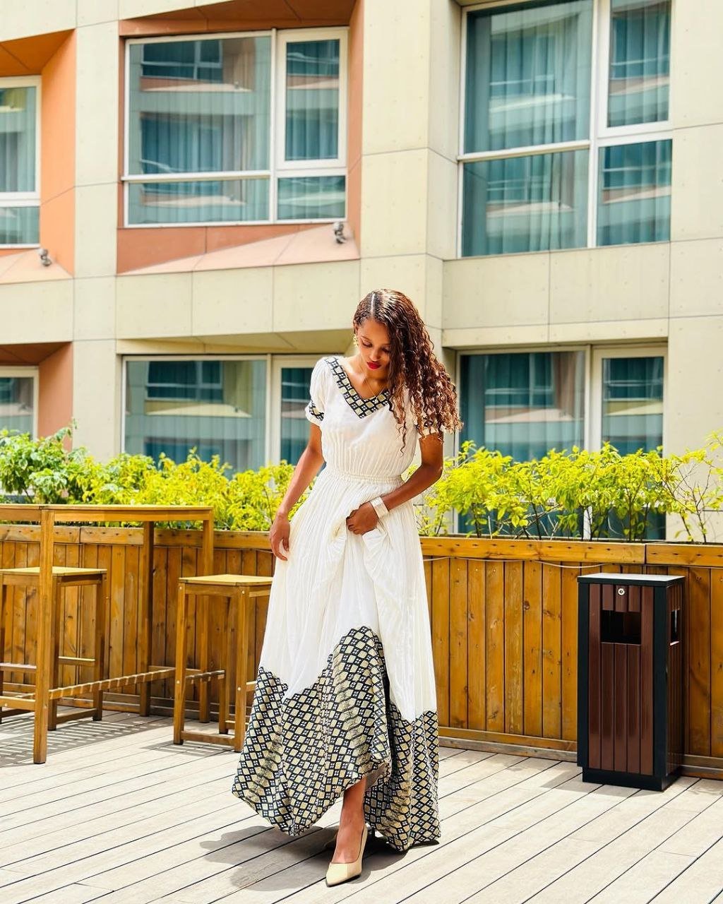 Stylish Habesha Kemis with Geometric Patterns and Puff Sleeves for Event - Ethiopian Clothing - Habesha Clothing