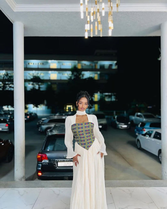 Glamorous Habesha Kemis with Colorful Embroidery – Eritrean Dress – Ethiopian National Dress – Zuriya