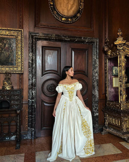Gorgeous Habesha Dress with Gold Embroidery – Habesha Kemis – Ethiopian Traditional Clothing 
