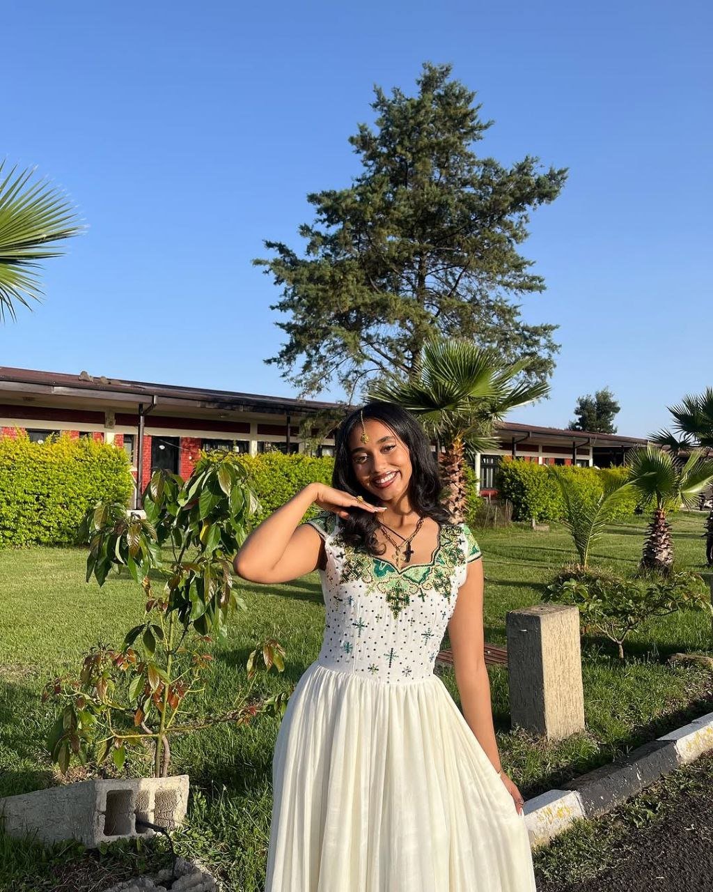 Green & Gold Habesha Kemis Elegant Eritrean & Ethiopian Dress