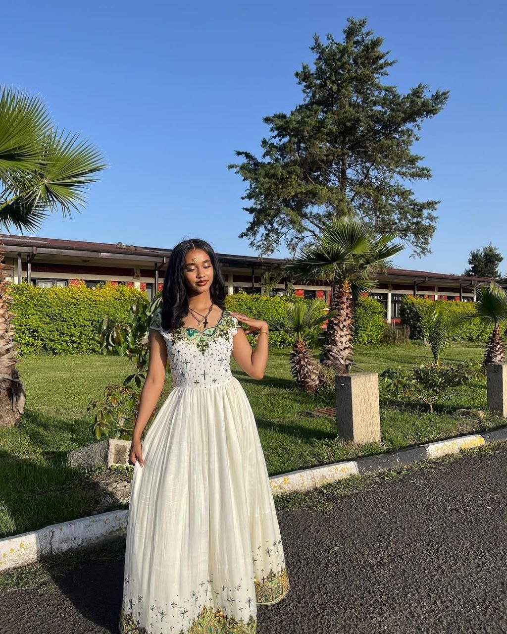 Green & Gold Habesha Kemis Elegant Eritrean & Ethiopian Dress