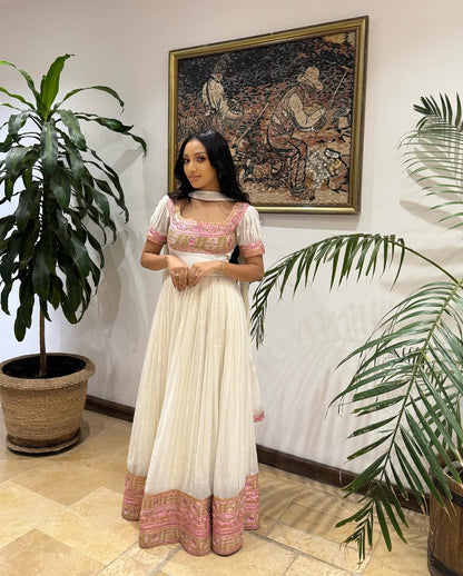 Chic Habesha Kemis with Pink Embroidery Ethiopian Clothing for Events
