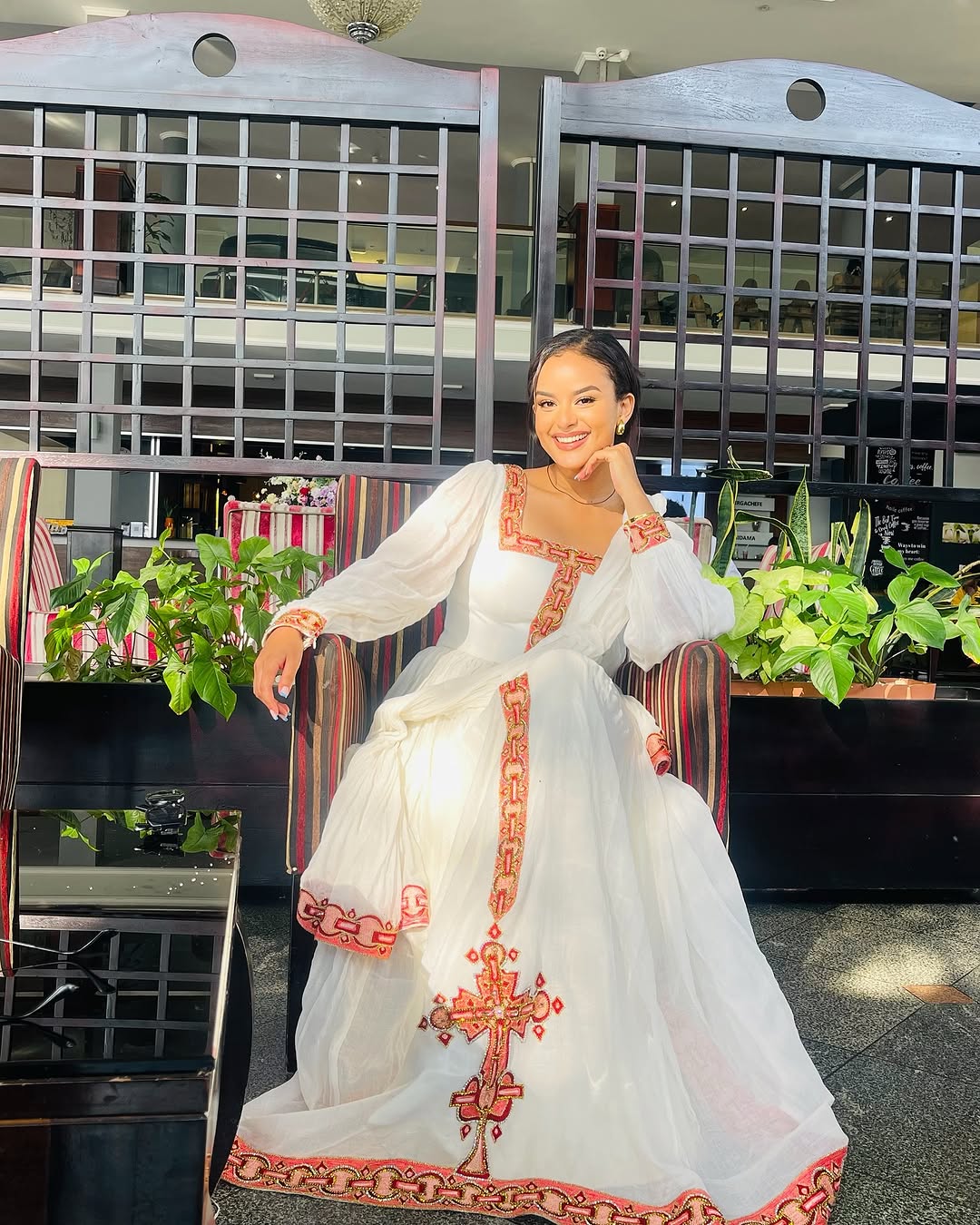 Stunning Habesha Dress with Red Embroidery
