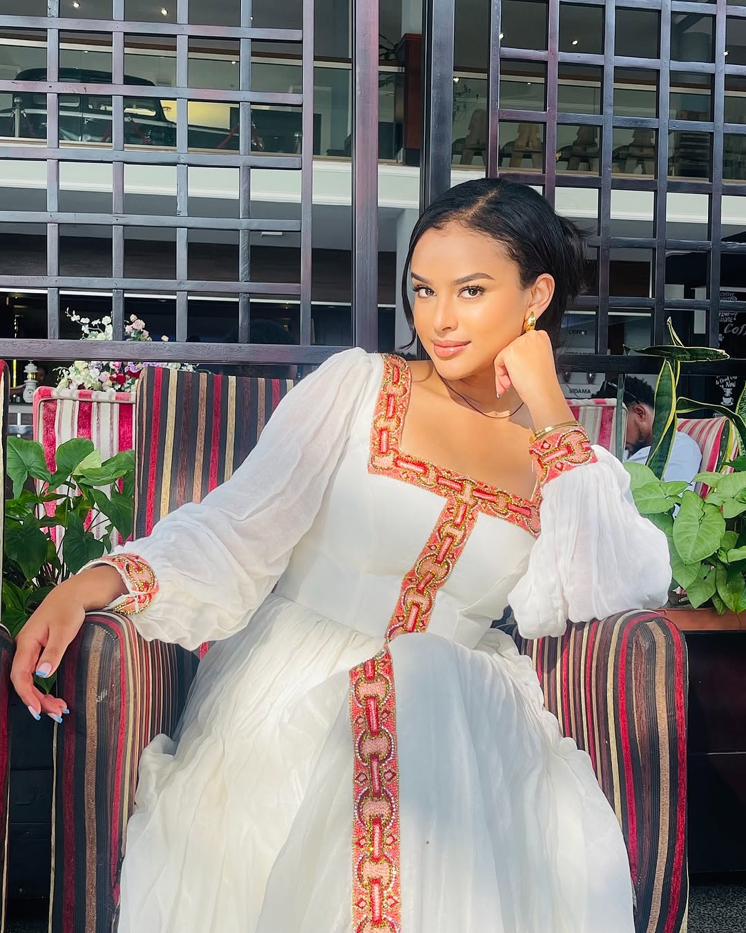 Stunning Habesha Dress with Red Embroidery for Holiday Gathering Ethiopian Dress