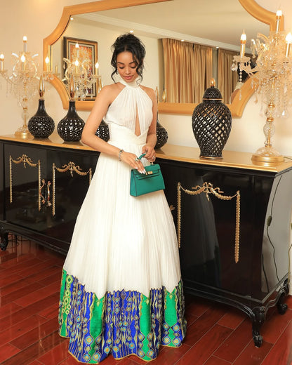 Chic Green and Blue Habesha Kemis Beautiful Ethiopian Clothing