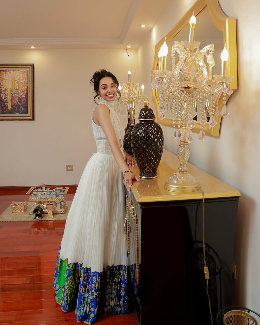 Chic Green and Blue Habesha Kemis Beautiful Ethiopian Clothing