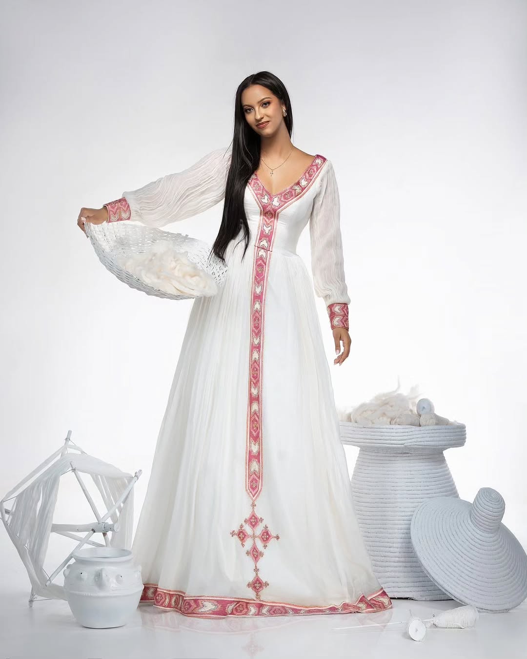 Minimalist Habesha Kemis Red Design Habesha Dress Simple Ethiopian Clothing 0003