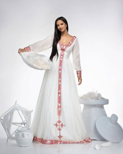 Minimalist Habesha Kemis Red Design Habesha Dress Simple Ethiopian Clothing 0003
