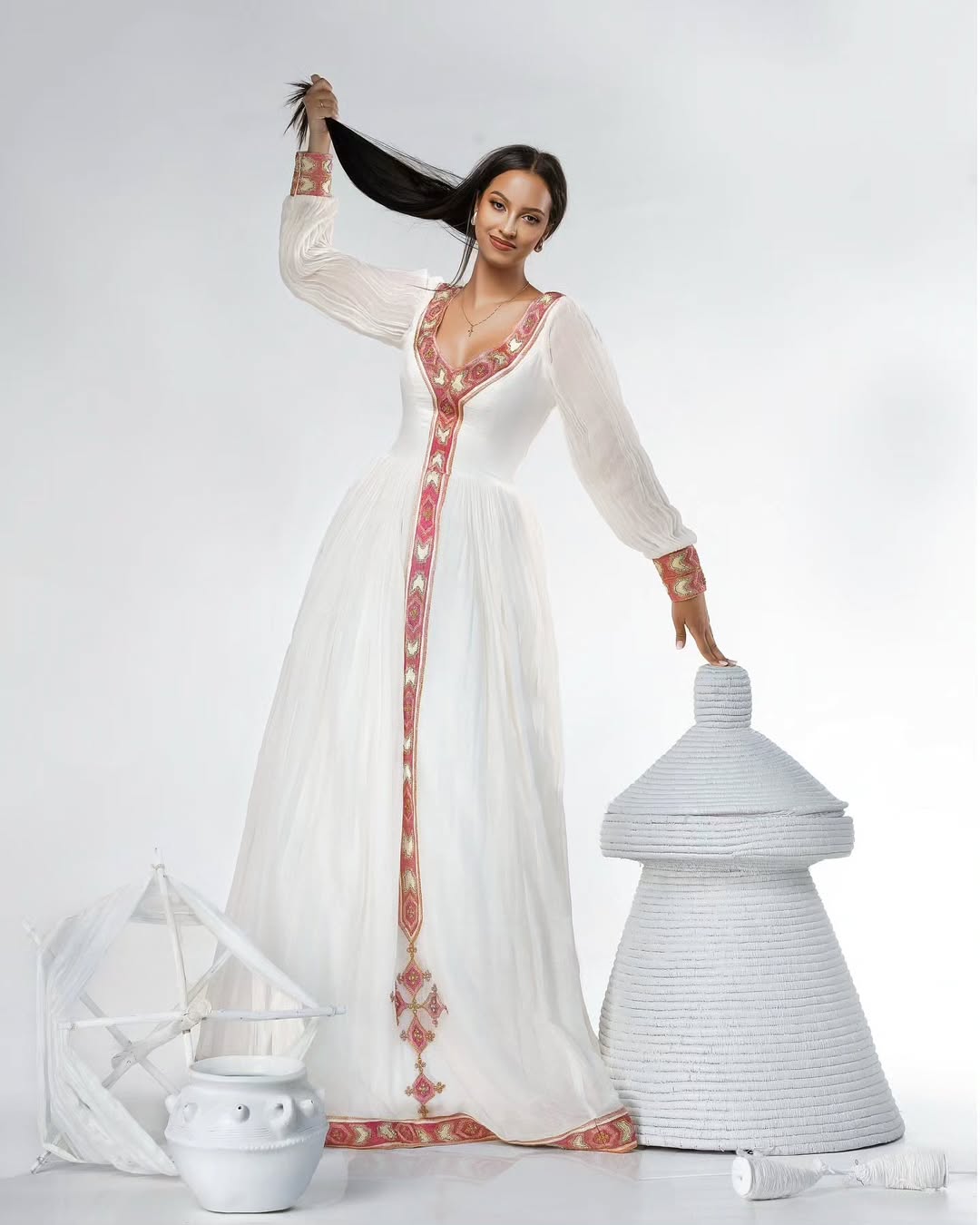 Minimalist Habesha Kemis Red Design Habesha Dress Simple Ethiopian Clothing 0003