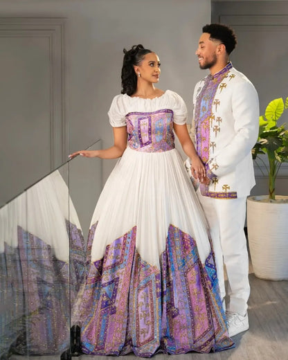 Ethiopian Couple's Outfit Beautiful Design Habesha Couple's Wear