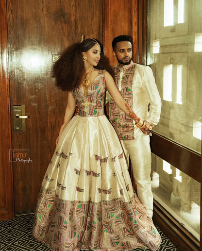 Regal Ethiopian Couple Set Matching Traditional Glamour

