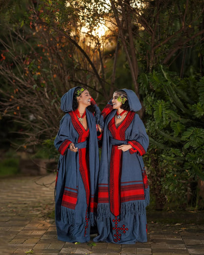 Cultural Habesha Dress Blue and Red Habesha Kemis Holiday Style Ethiopian Clothing 0023