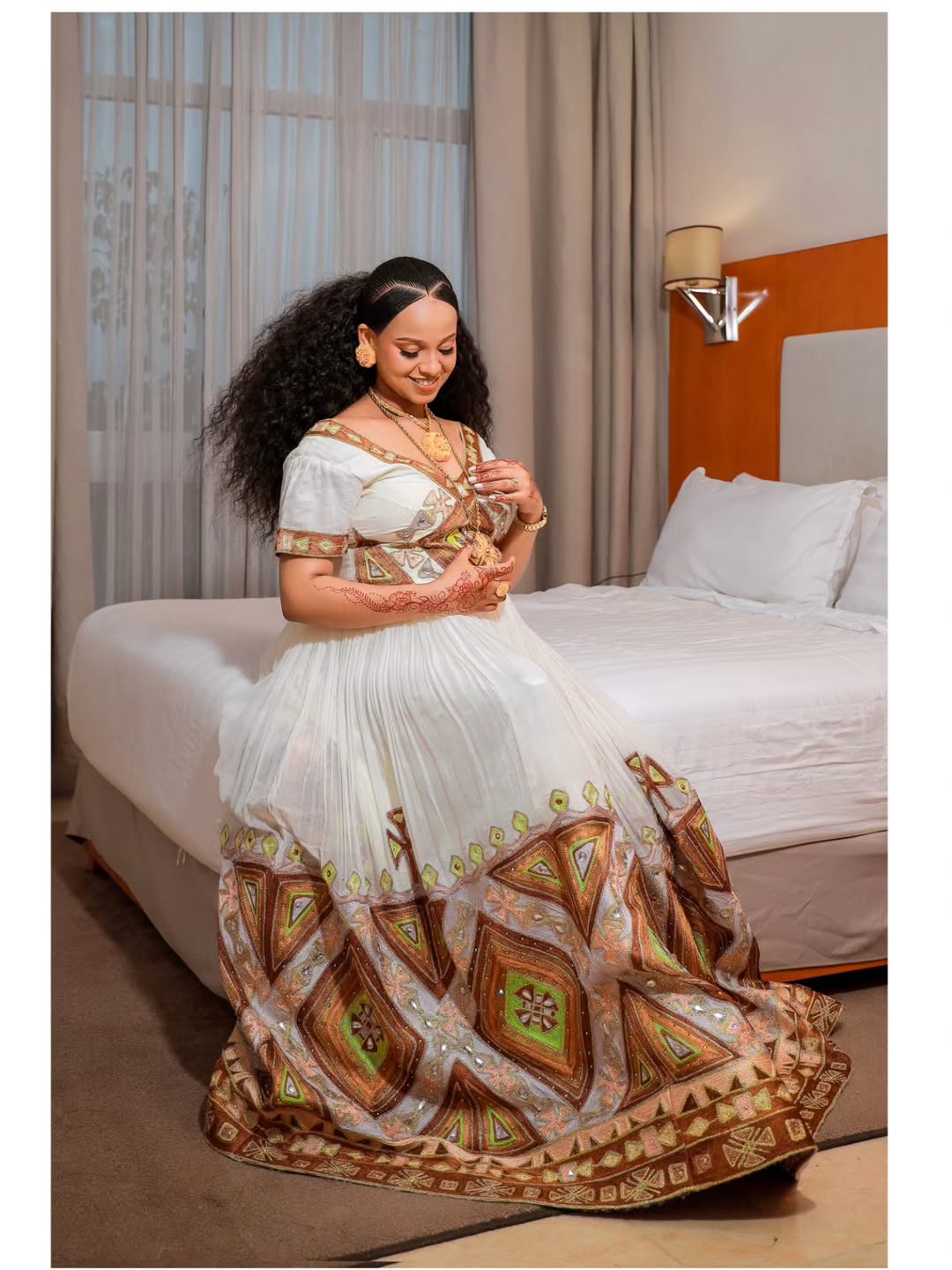 Elegant Habesha Wedding Dress Brown Embroidery Habesha Kemis Wedding Style Ethiopian Dress 0024