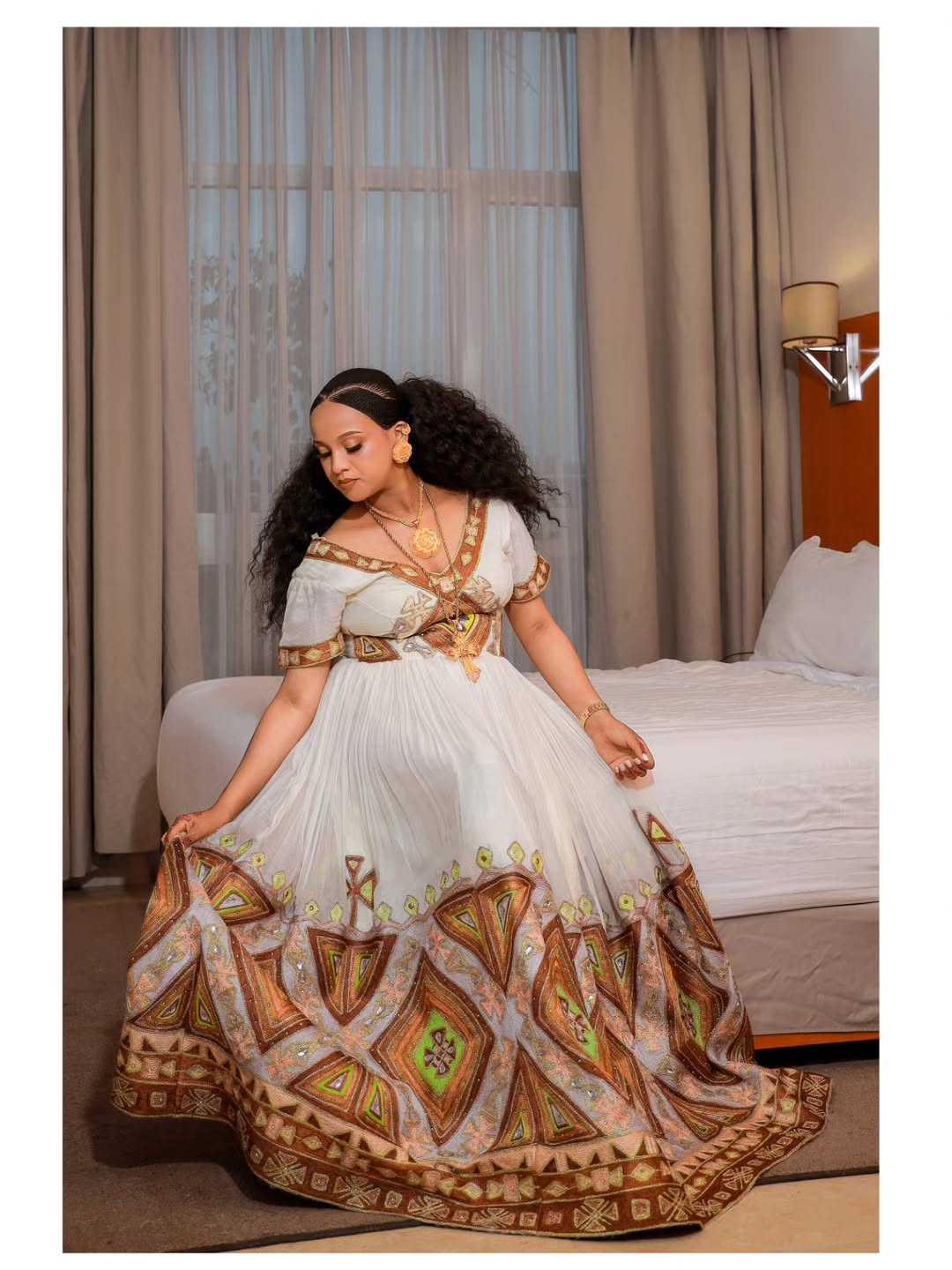 Elegant Habesha Wedding Dress Brown Embroidery Habesha Kemis Wedding Style Ethiopian Dress 0024