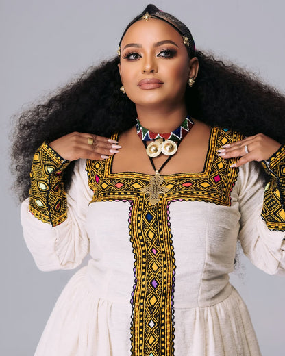 Cultural Pattern Habesha Kemis Gorgeous Habesha Dress Fetil Material Ethiopian Traditional Dress 0028