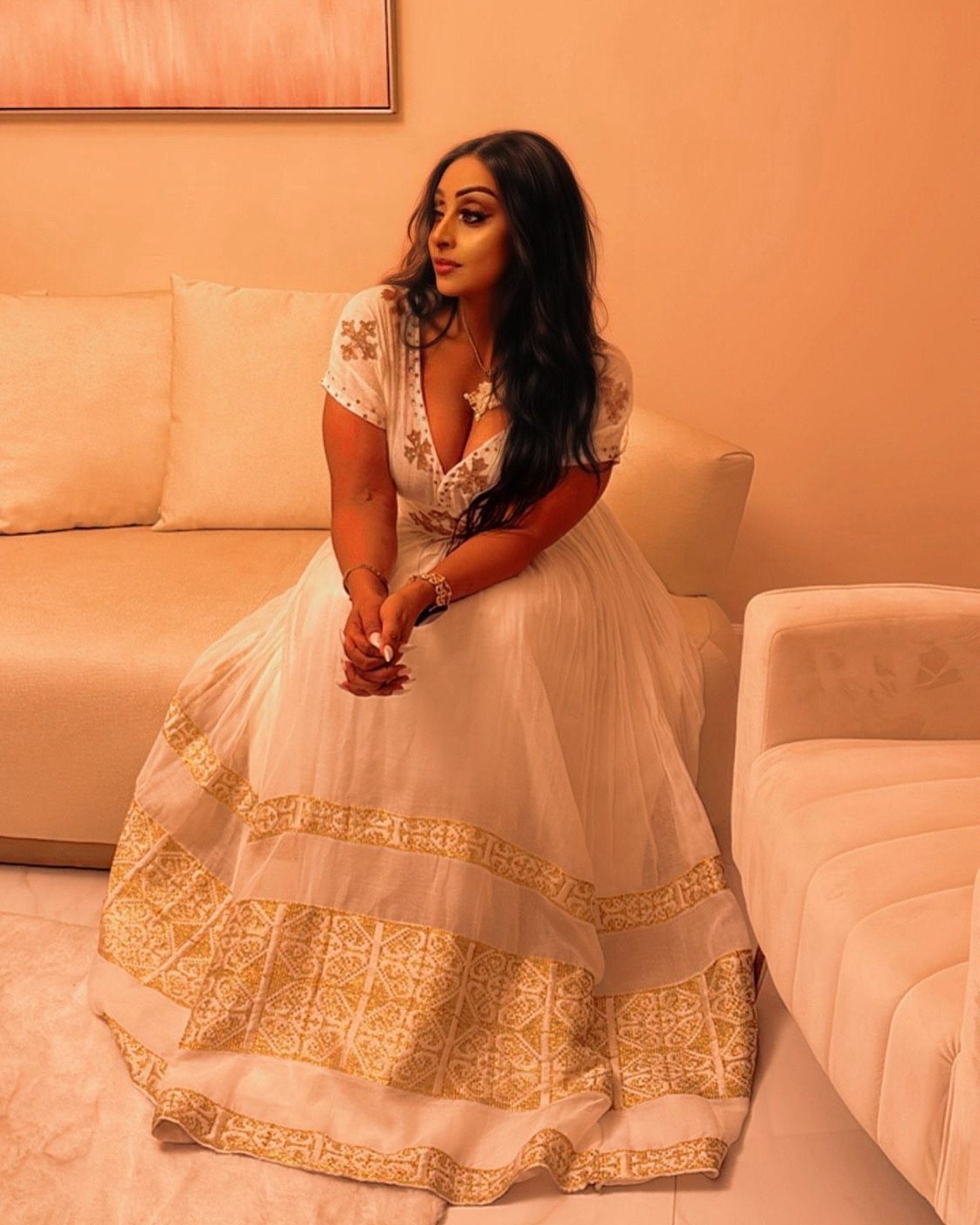 Stunning Habesha Kemis Gold Tibeb Embroidery Ethiopian Traditional Dress Beautifully Crafted Habesha Dress 0046