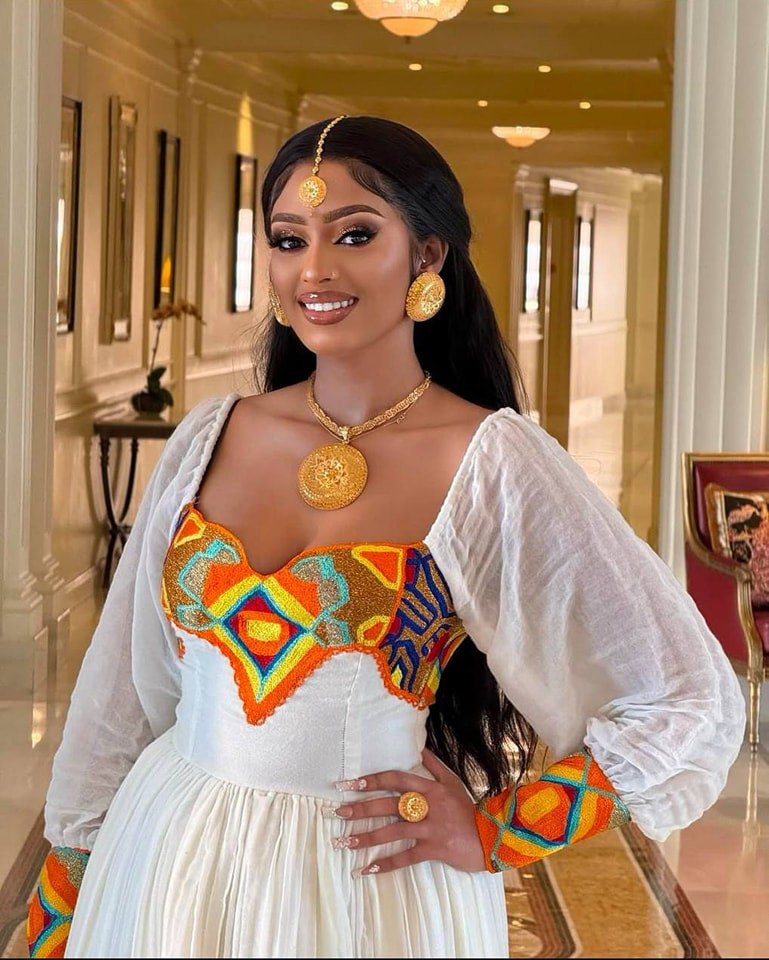 Majestic Habesha Kemis Traditional Ethiopian Dress Bold Geometric Tibeb Habesha Dress 0048