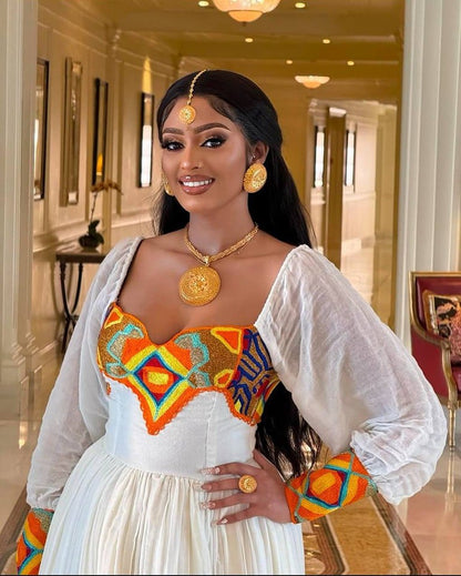 Majestic Habesha Kemis Traditional Ethiopian Dress Bold Geometric Tibeb Habesha Dress 0048