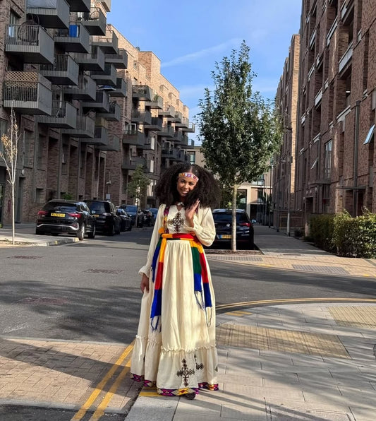 Traditional Habesha Kemis – Ethiopian Cultural Dress with Cross Embroidery