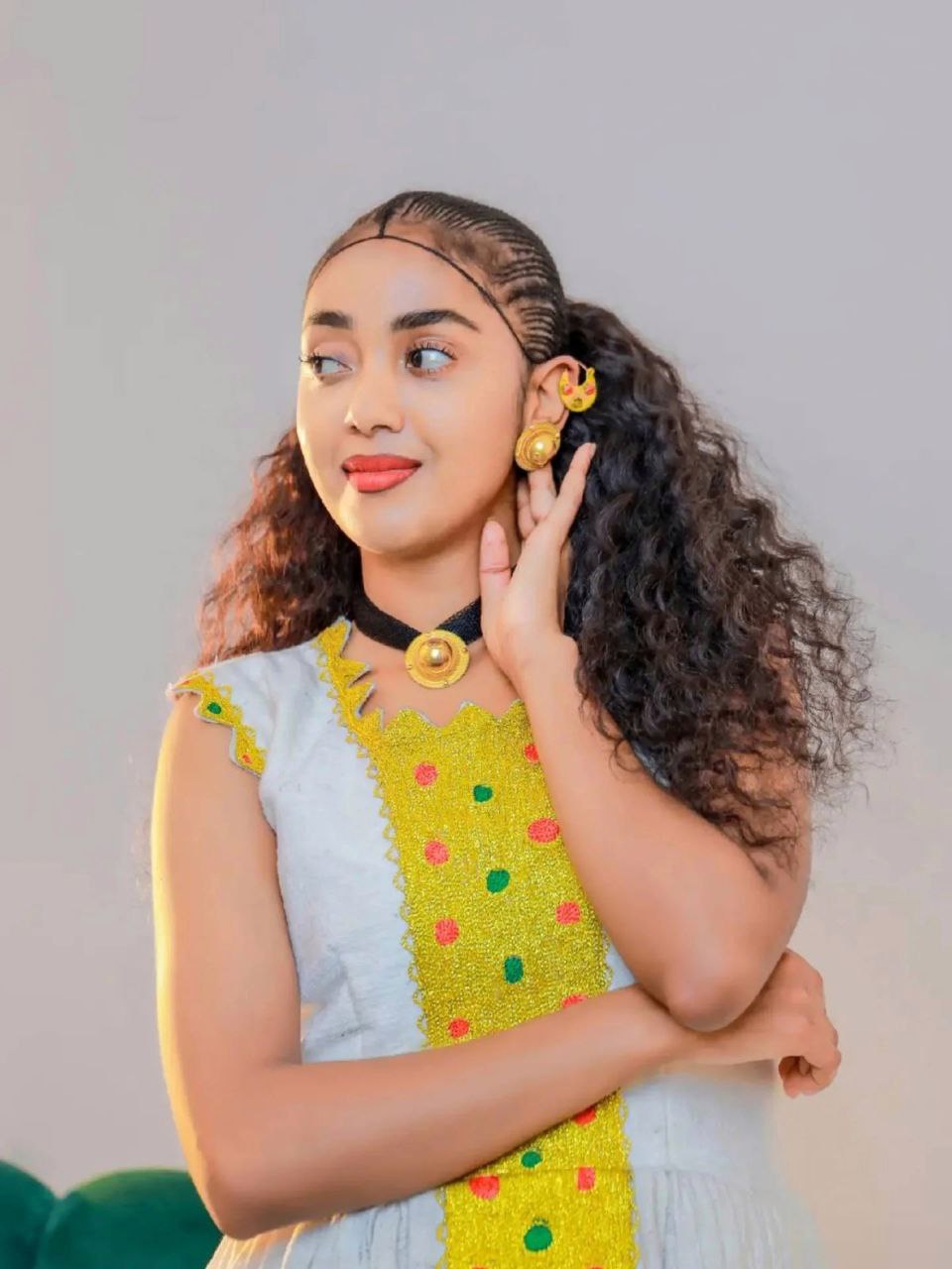 Yellow & Multicolor Detailing Ethiopian Cloth Vibrant Ethiopian Habesha Dress Handwoven White Fabric Habesha Kemis 0082