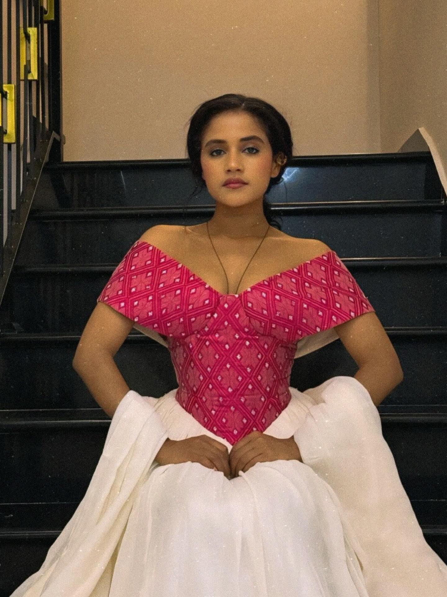 Off-Shoulder Habesha Dress with Red Hem V-Neckline Habesha Kemis  Ethiopian Traditional Dress 769