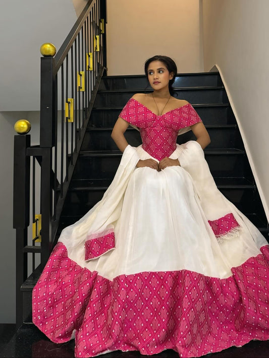 Elegant Habesha Kemis Online Off-Shoulder Ethiopian Dress Habesha Traditional Dress Style