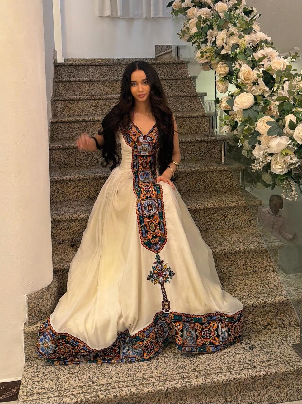Multicolor Embroidery Habesha Dress Sleeveless Habesha Kemis V-Neckline Ethiopian Dress 771