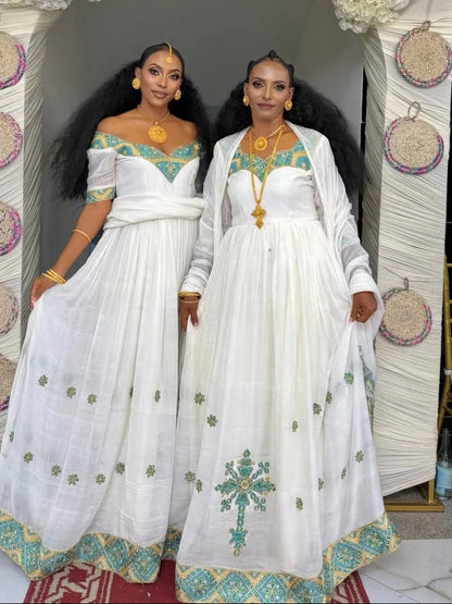 Traditional Ethiopian Clothing Luxury Habesha Dress with Golden Embroidery Eritrean Inspired Habesha Kemis Style 781