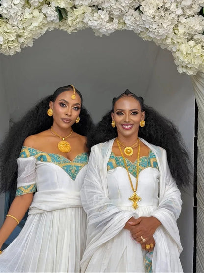Traditional Ethiopian Clothing Luxury Habesha Dress with Golden Embroidery Eritrean Inspired Habesha Kemis Style 781