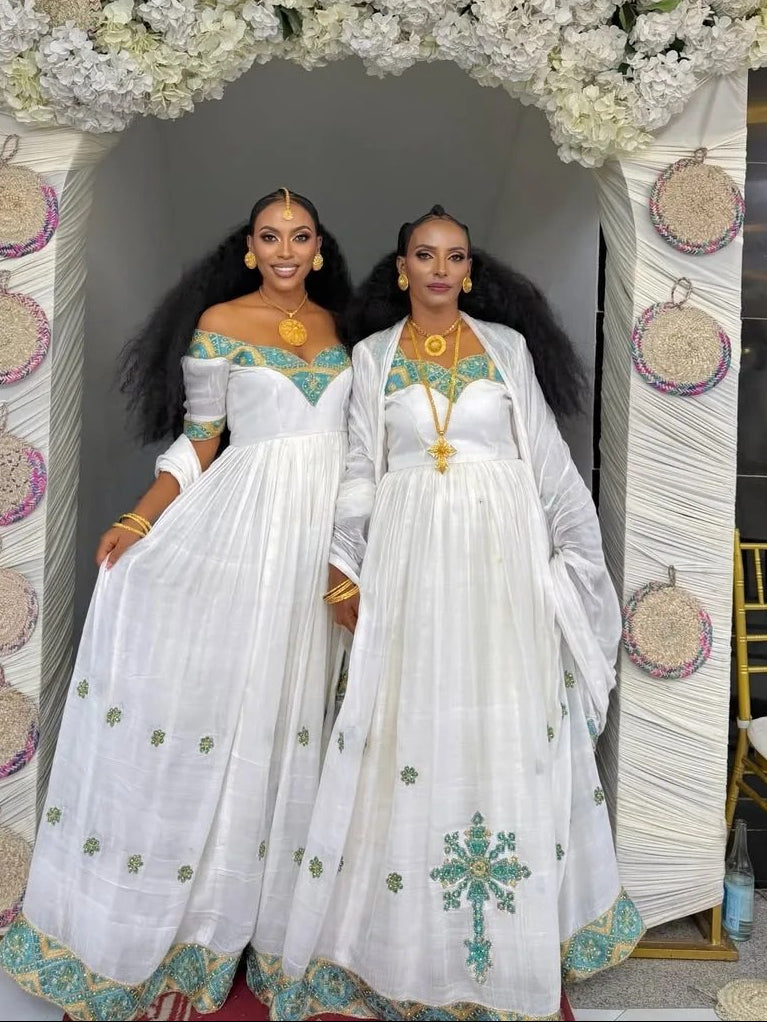 Traditional Ethiopian Clothing Luxury Habesha Dress with Golden Embroidery Eritrean Inspired Habesha Kemis Style 781