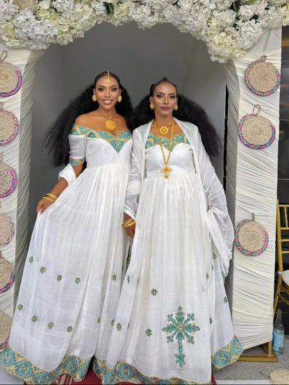 Traditional Ethiopian Clothing Luxury Habesha Dress with Golden Embroidery Eritrean Inspired Habesha Kemis Style 781