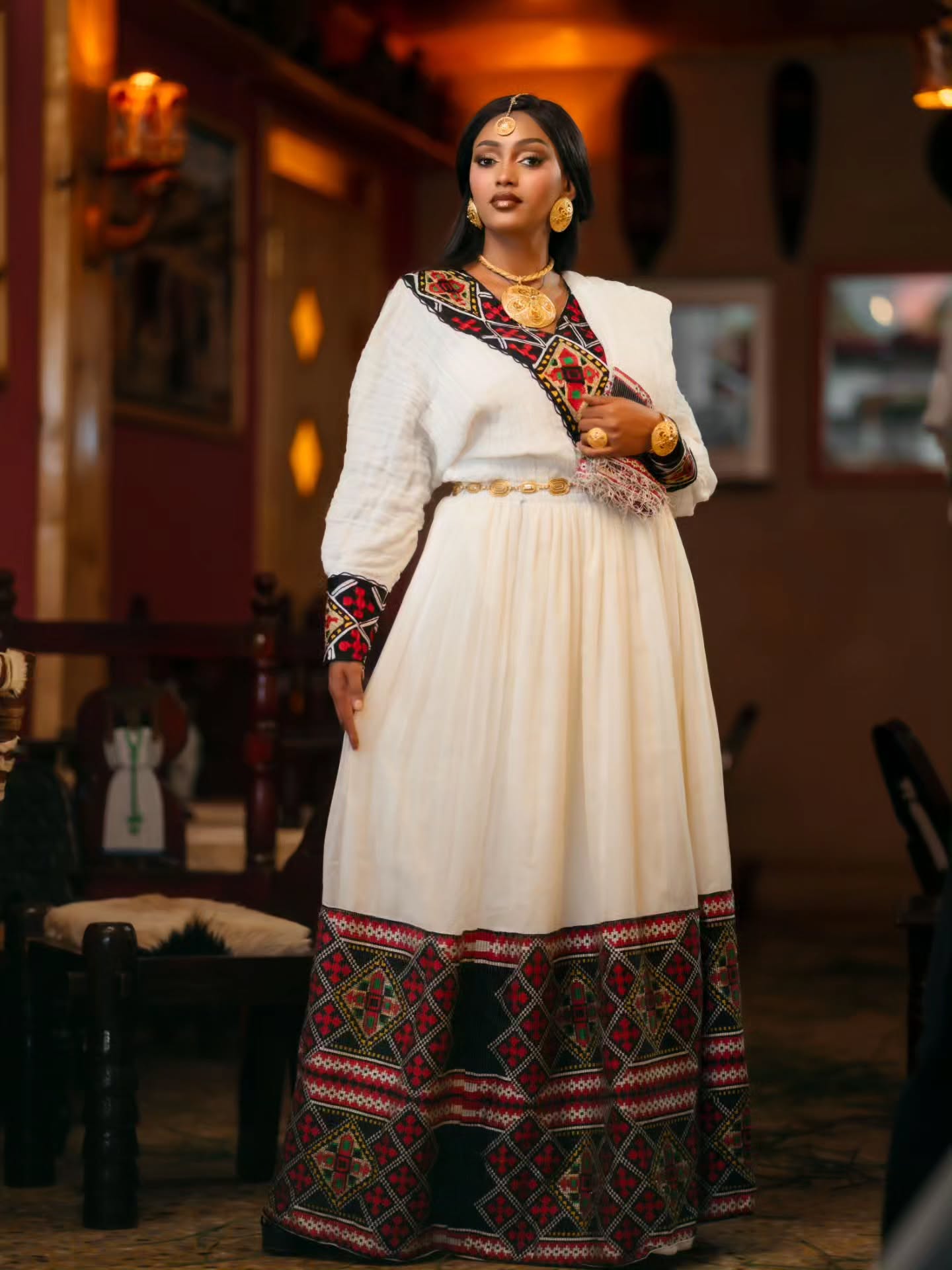 Multicolor Woven Habesha Dress Long Sleeve Habesha Kemis Timeless Traditional Ethiopian Dress 782