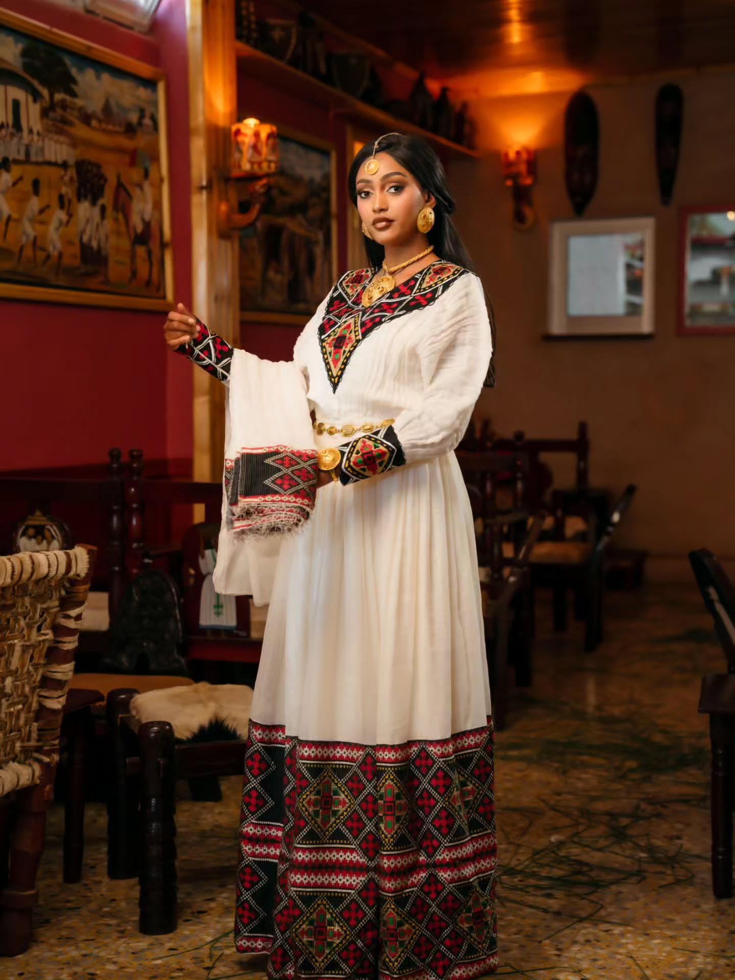 Multicolor Woven Habesha Dress Long Sleeve Habesha Kemis Timeless Traditional Ethiopian Dress 782