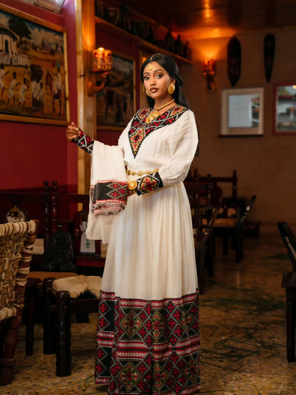 Multicolor Woven Habesha Dress Long Sleeve Habesha Kemis Timeless Traditional Ethiopian Dress 782