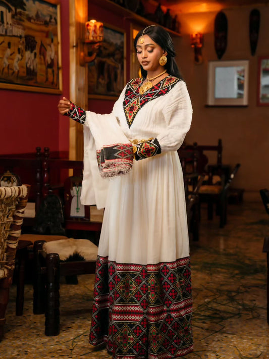 Traditional Ethiopian Clothing Long Sleeve Multicolor Habesha Dress Woven Habesha Kemis Style