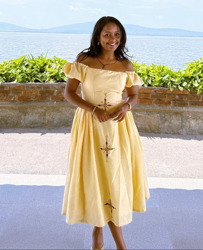 Stylish Ethiopian Clothing  Simple Design Habesha Dress Modern Off-Shoulder Habesha Kemis 783