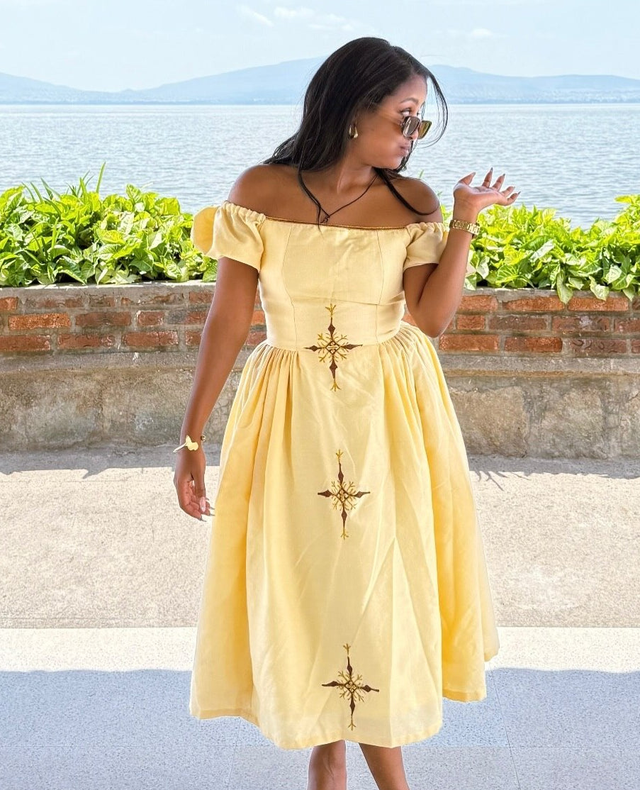 Stylish Ethiopian Clothing  Simple Design Habesha Dress Modern Off-Shoulder Habesha Kemis 783