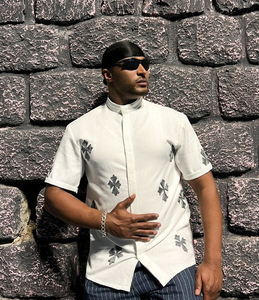 Men’s Short Sleeve Habesha Shirt Traditional Ethiopian Embroidered Shirt