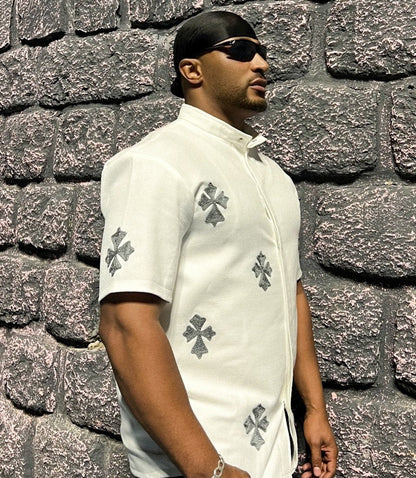 Elegant Ethiopian Men’s Shirt Short Sleeve Cultural Wear Modern Habesha Style 784
