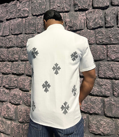 Elegant Ethiopian Men’s Shirt Short Sleeve Cultural Wear Modern Habesha Style 784